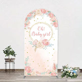 Aperturee - Pink Floral Gold Glitter Oh Baby Girl Arch Backdrop